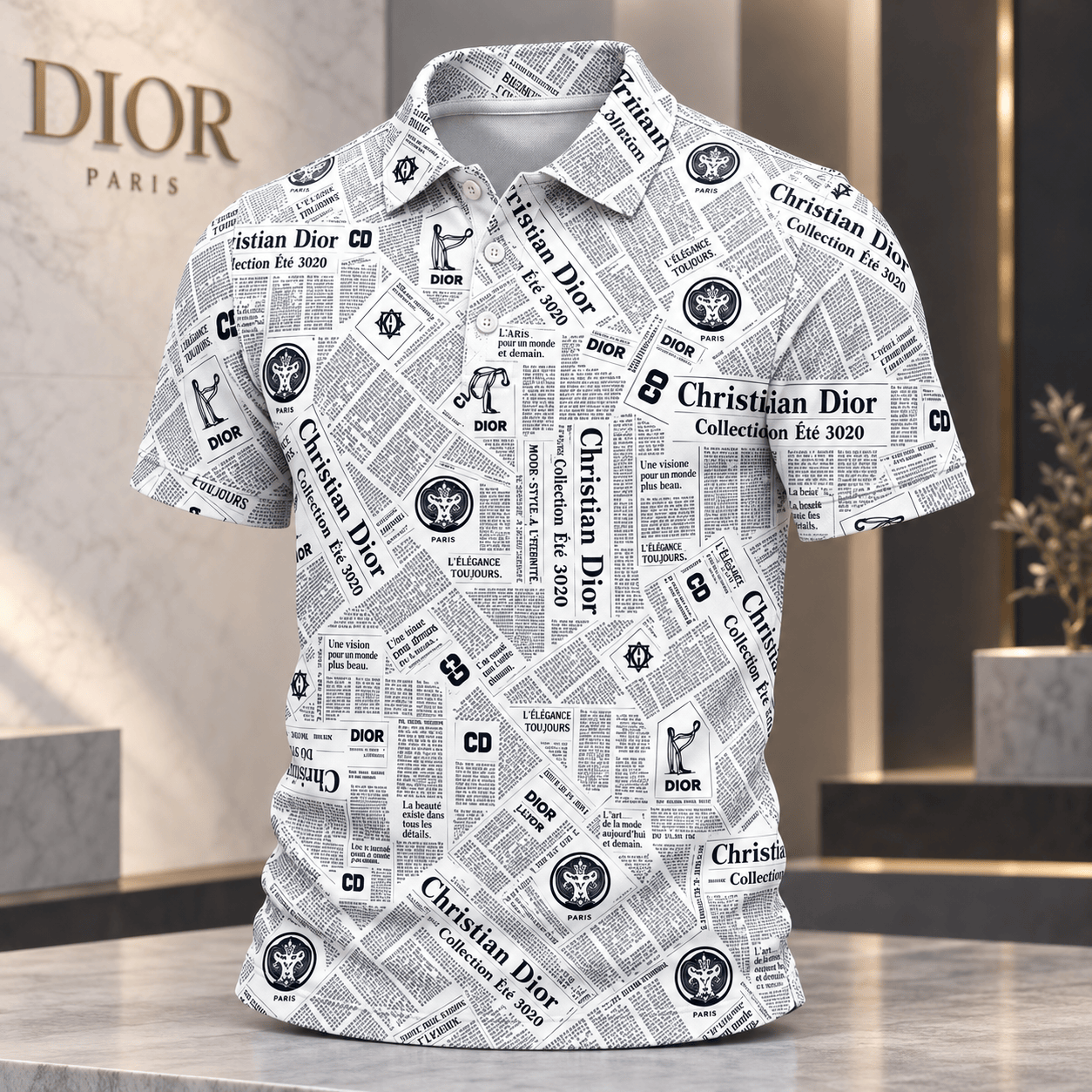 Dior | Newspaper Collage Print Polo Shirt Fall 2026 Edition