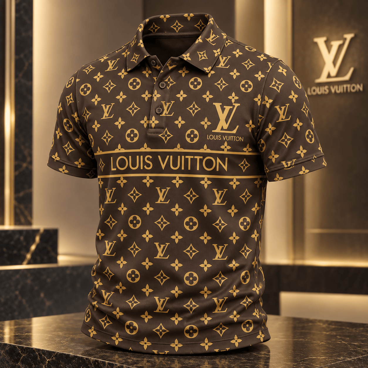 Louis Vuitton | Gold Monogram Banner Polo Shirt Fall 2026 Collection