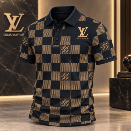 Louis Vuitton | Black Gold Checkerboard Polo Shirt Winter 2026 Collection