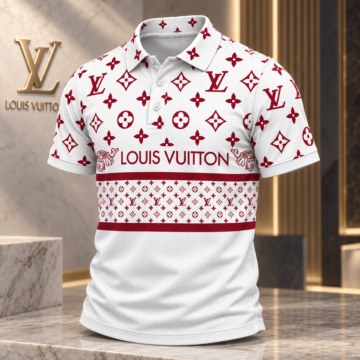 Louis Vuitton | Crimson Monogram Stripe Polo Shirt Winter 2026 Collection