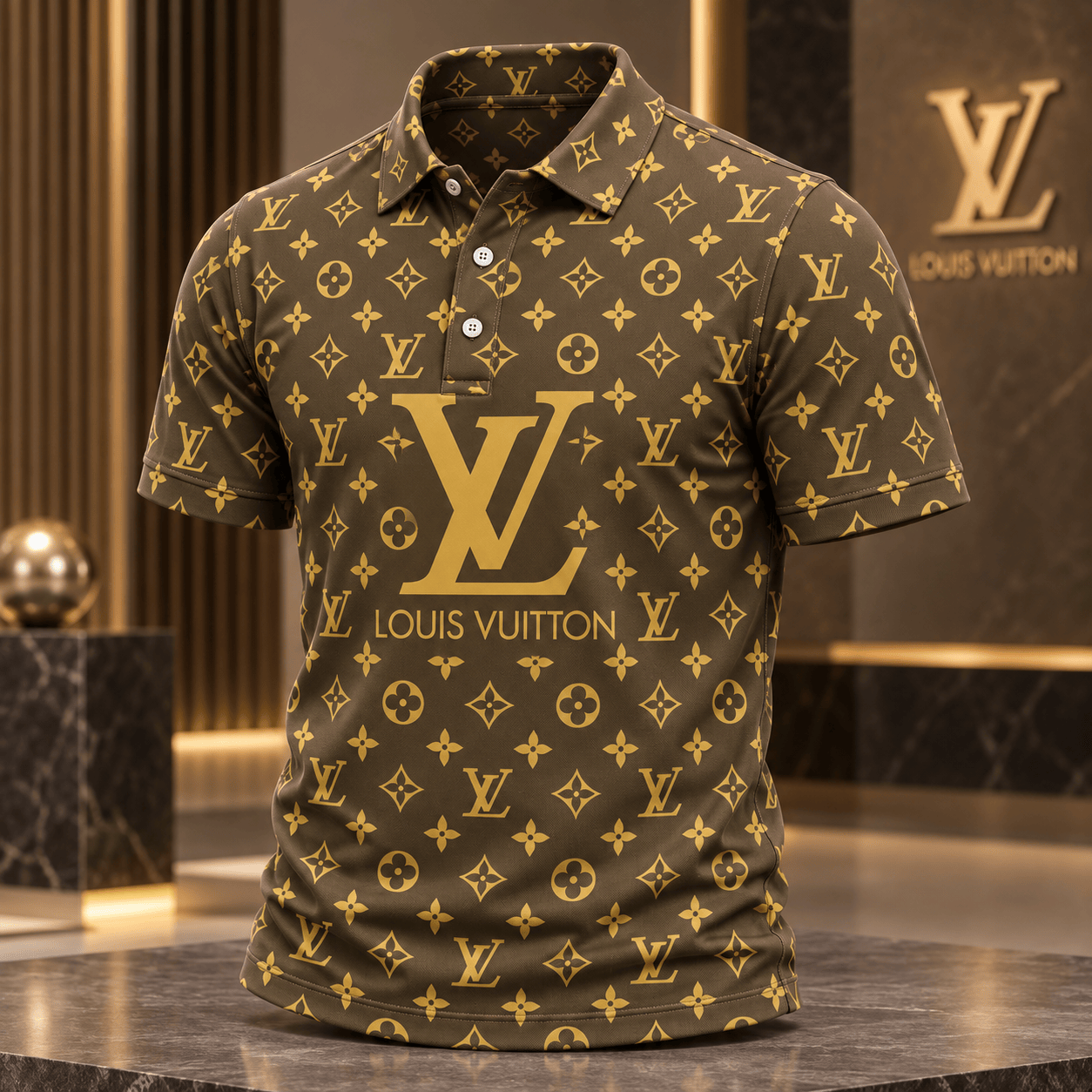 Louis Vuitton | Oversized Gold Monogram Polo Shirt Winter 2026 Collection
