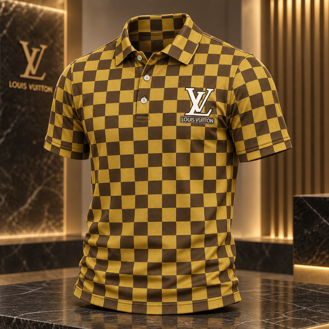 Louis Vuitton | Golden Checkerboard Print Polo Shirt Winter 2026 Collection