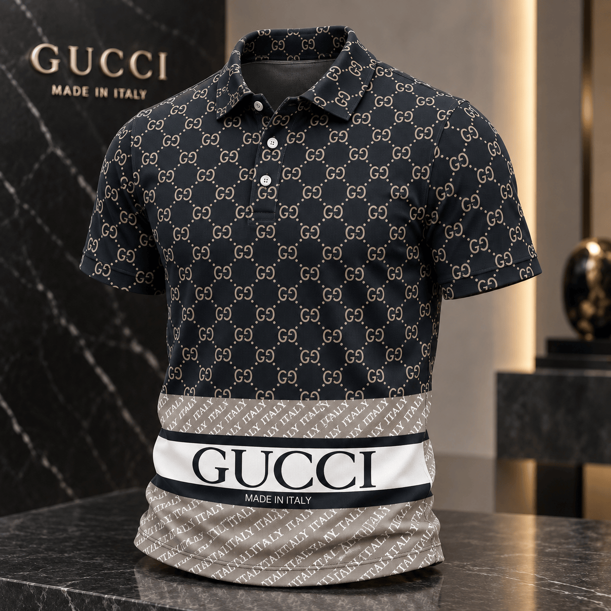 Gucci | Monogram Contrast Band Print Polo Shirt Fall 2026 Drop