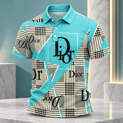 Dior | Turquoise Plaid Logo Patchwork Polo Shirt Winter 2026 Edition