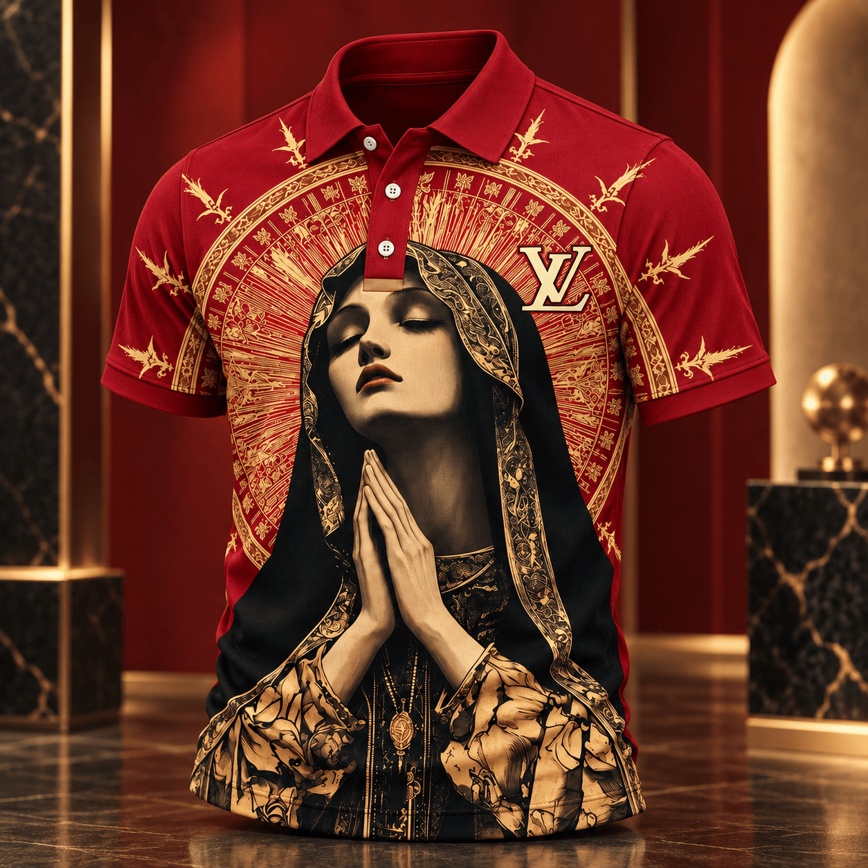 Louis Vuitton | Gilded Madonna Halo Print Polo Shirt Holiday 2026 Collection