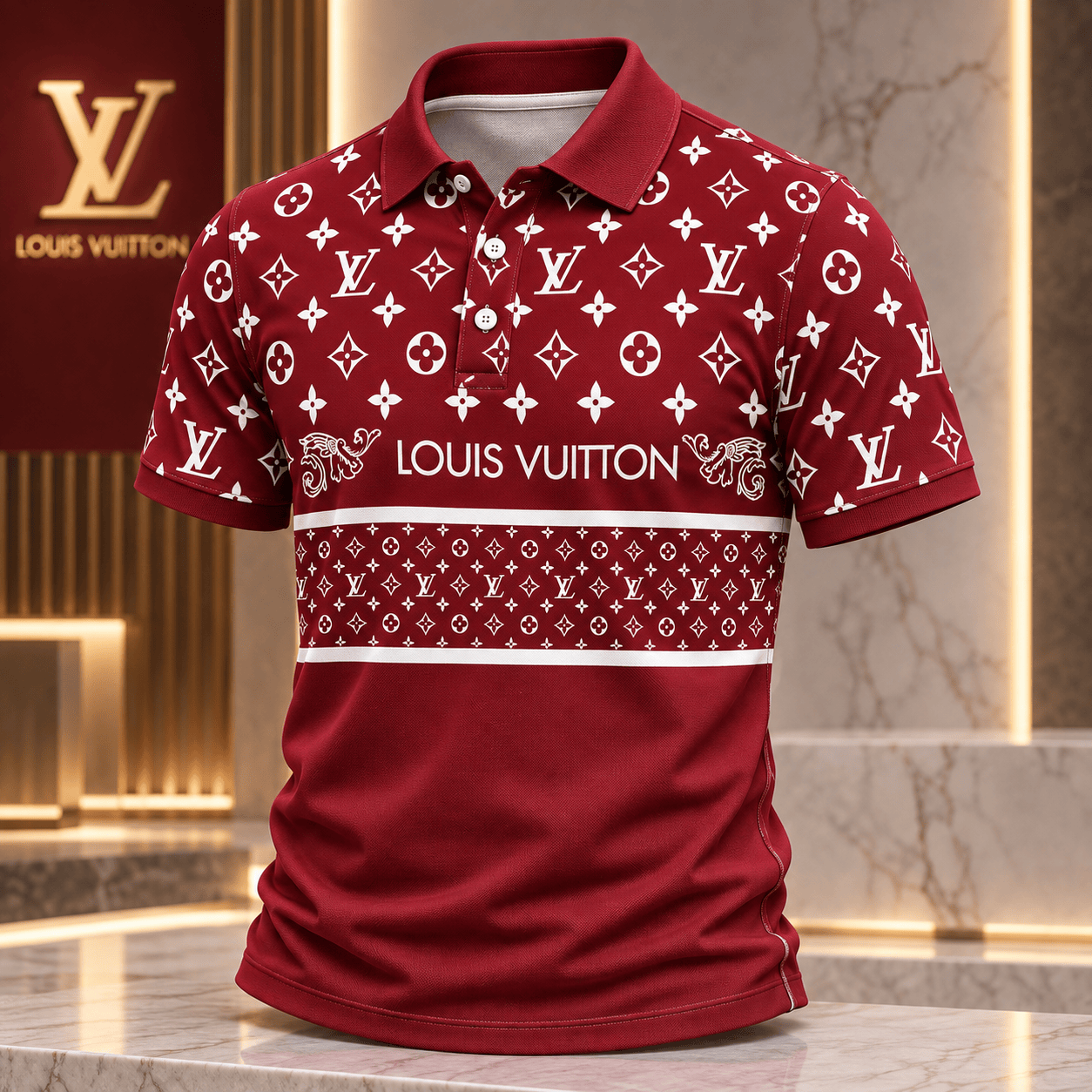 Louis Vuitton | Crimson Monogram Stripe Polo Shirt Holiday 2026 Collection