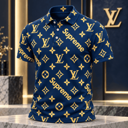 Louis Vuitton | Gold Monogram Wordmark Print Polo Shirt Christmas 2026 Collection