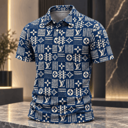 Louis Vuitton | Distressed Indigo Monogram Grid Polo Shirt Christmas 2026 Collection