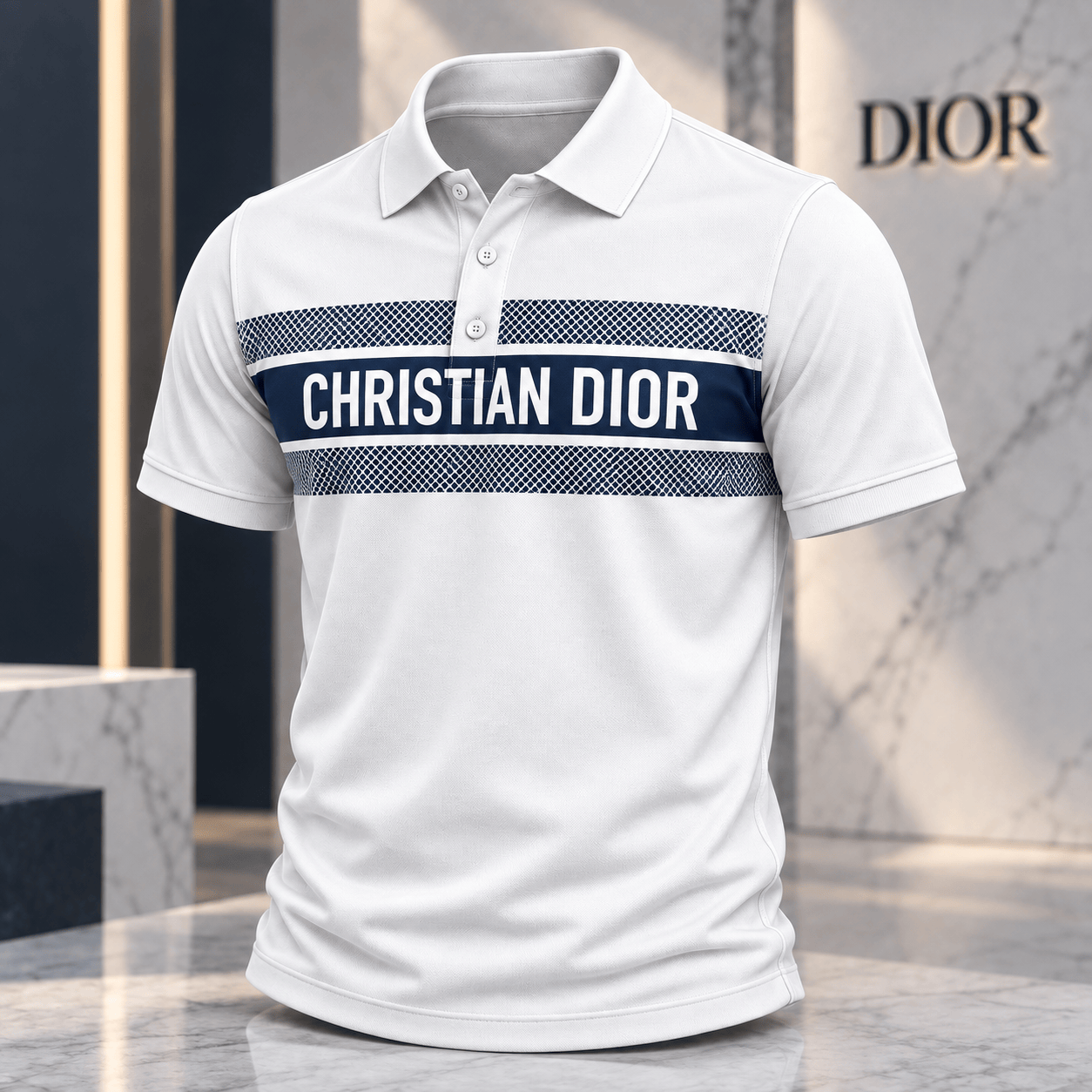 Dior | Diamond Mesh Logo Stripe Polo Shirt Holiday 2026 Edition