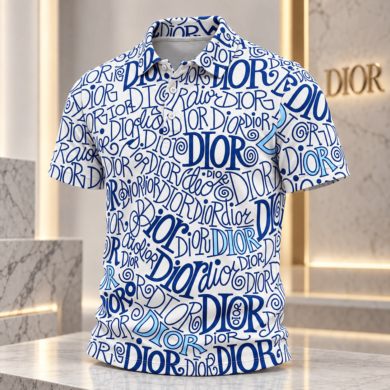 Dior | Blue Typographic Collage Print Polo Shirt Holiday 2026 Edition