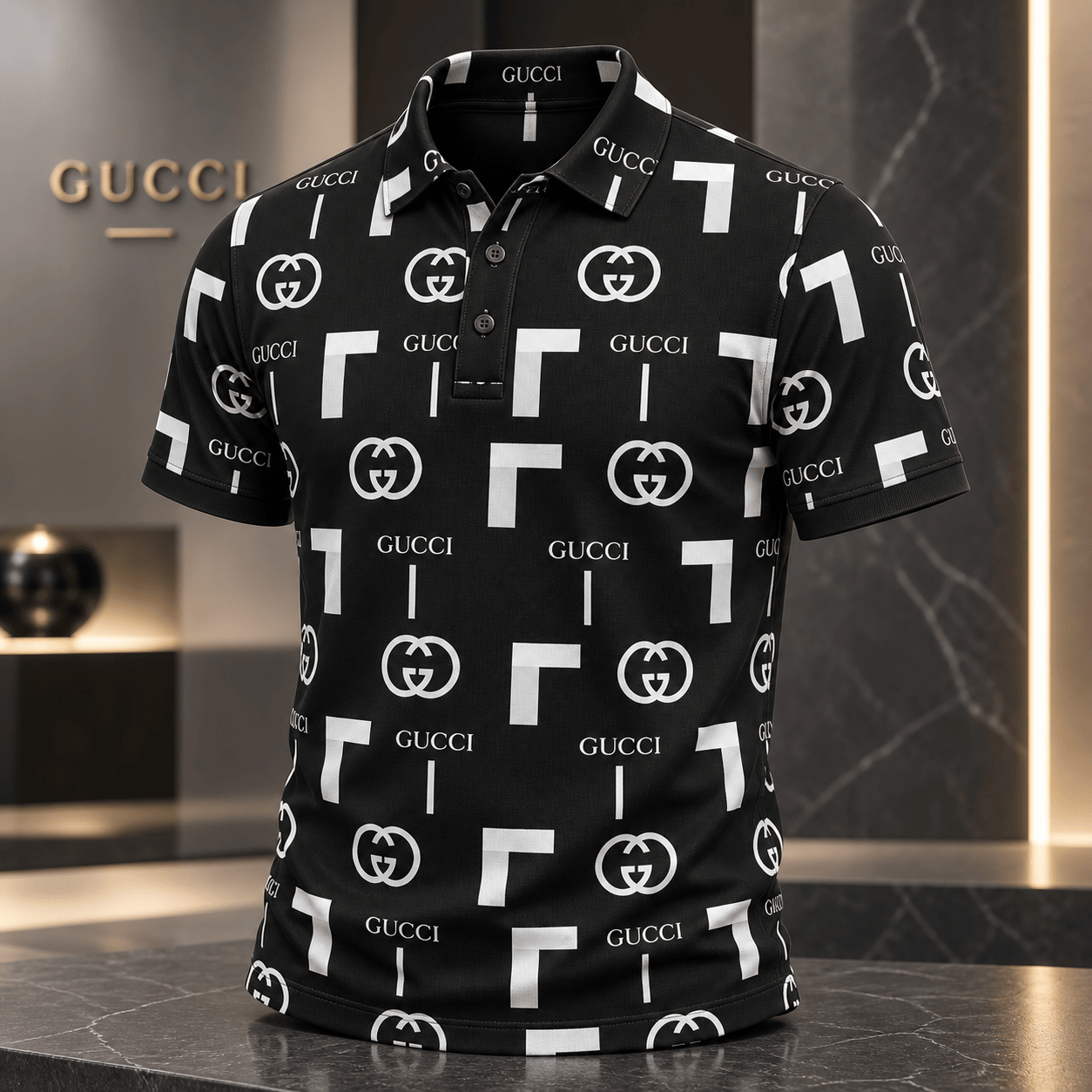 Gucci | Monochrome Logo Grid Polo Shirt Winter 2026 Drop