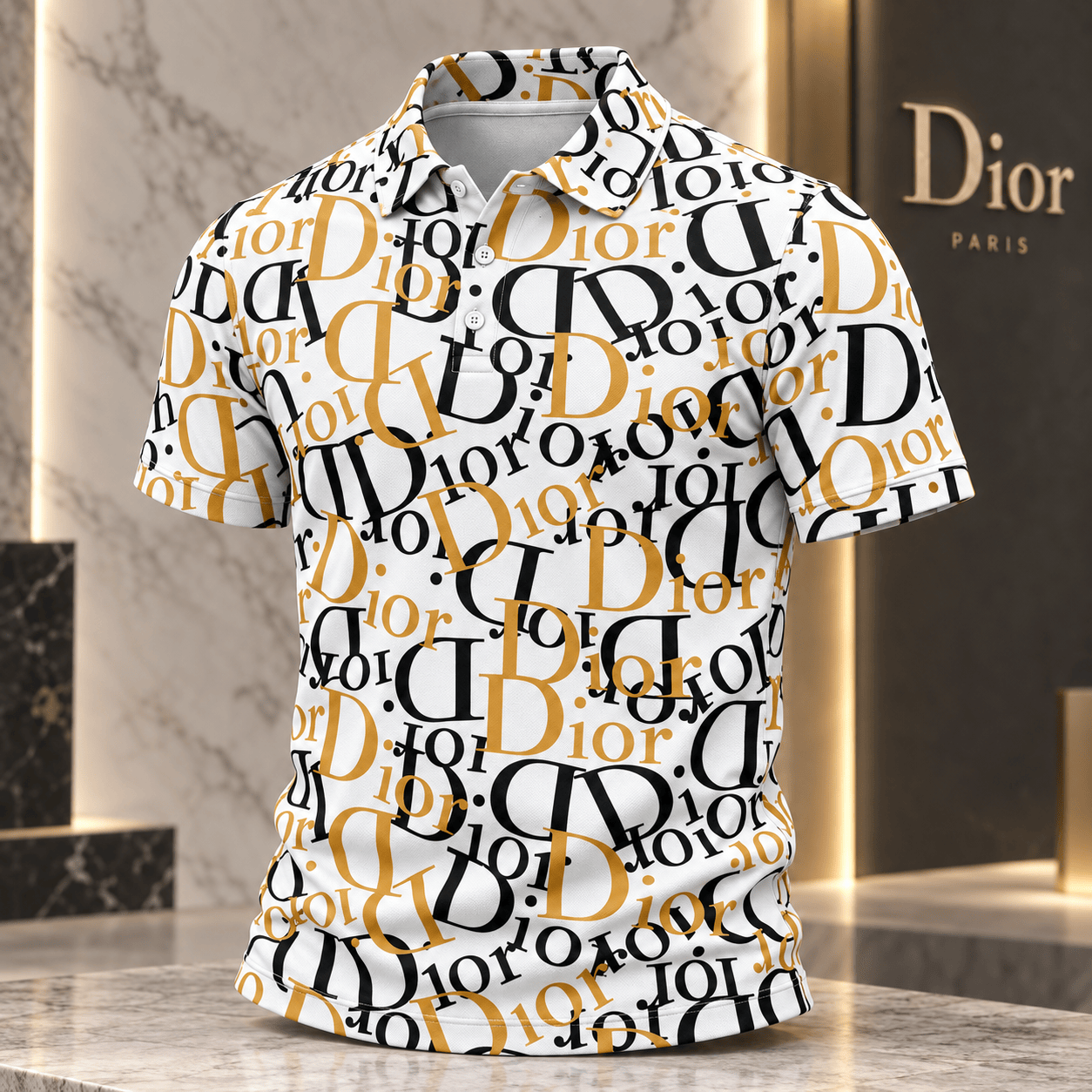 Dior | Black Gold Typographic Collage Polo Shirt Christmas 2026 Edition