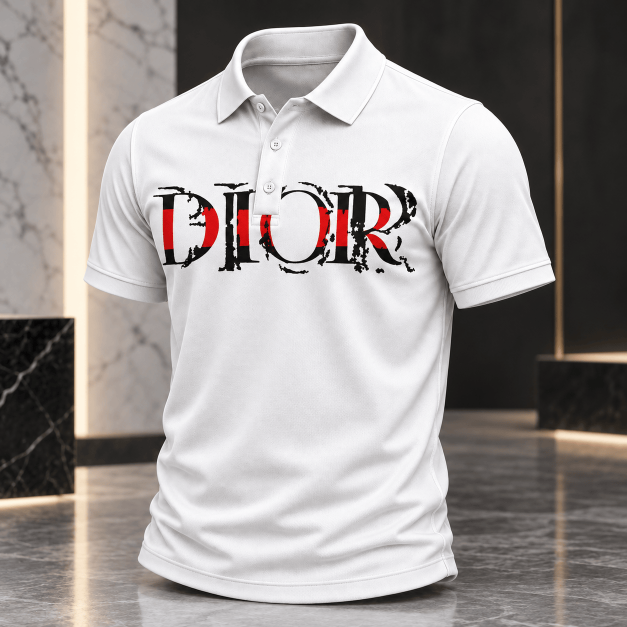 Dior | Distressed Red Stripe Graphic Polo Shirt Christmas 2026 Edition
