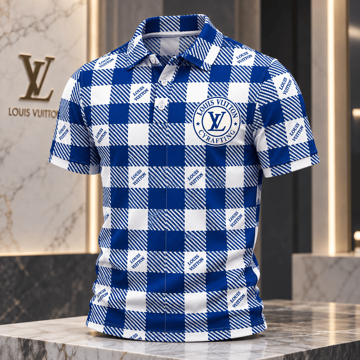 Louis Vuitton | Blue Gingham Logo Print Polo Shirt Thanksgiving 2026 Collection