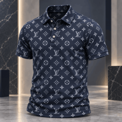 Louis Vuitton | Navy Monogram Print Polo Shirt Thanksgiving 2026 Collection