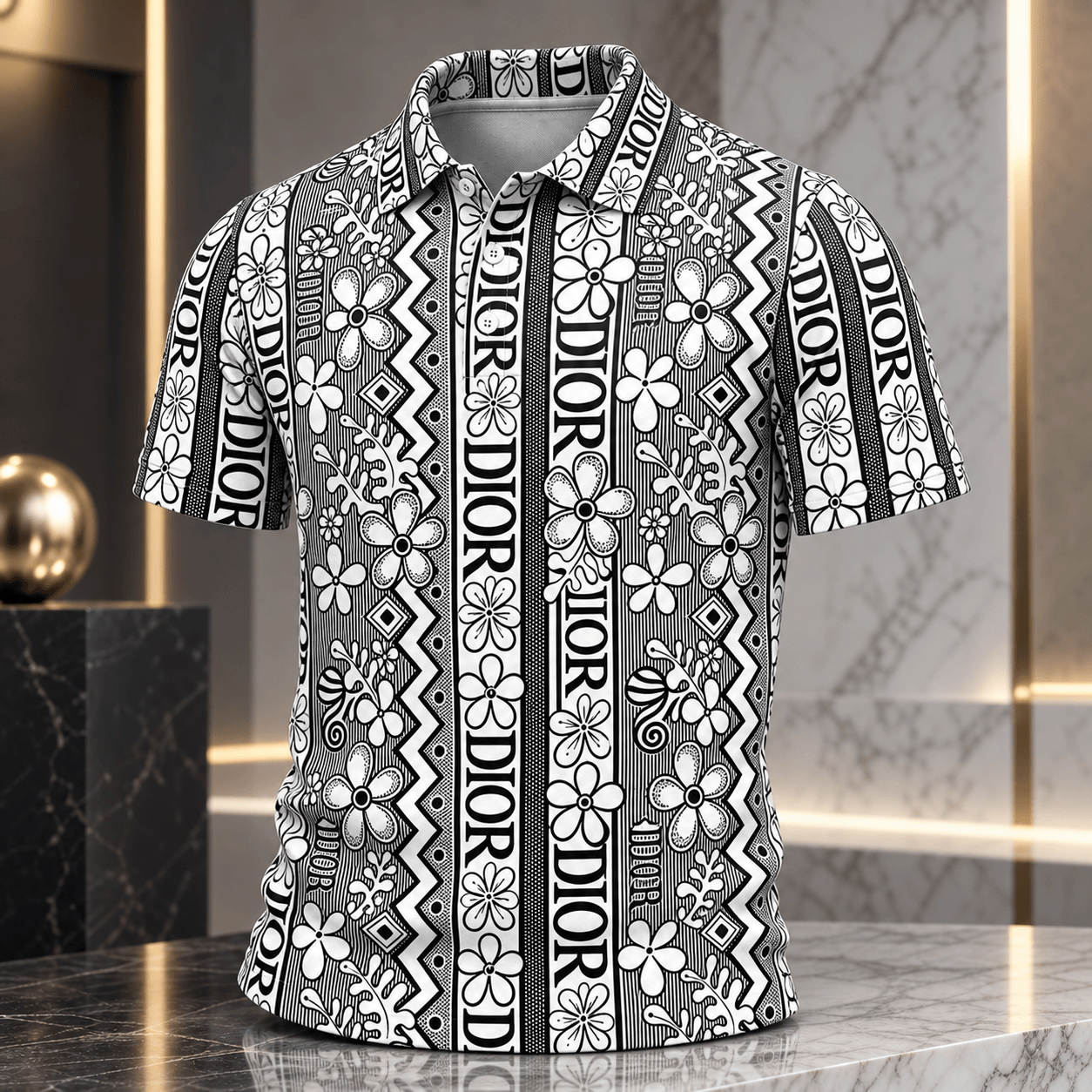 Dior | Monochrome Floral Stripe Polo Shirt Christmas 2026 Edition