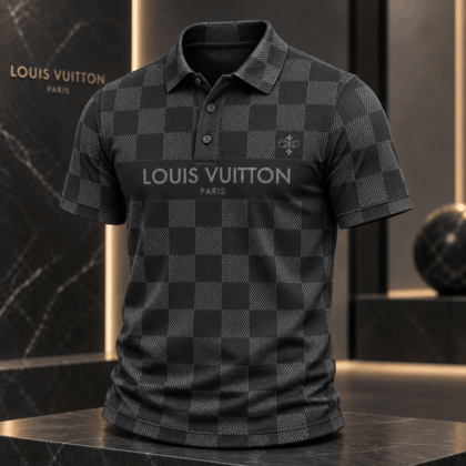 Louis Vuitton | Graphite Checkerboard Logo Stripe Polo Shirt Black Friday 2026 Collection