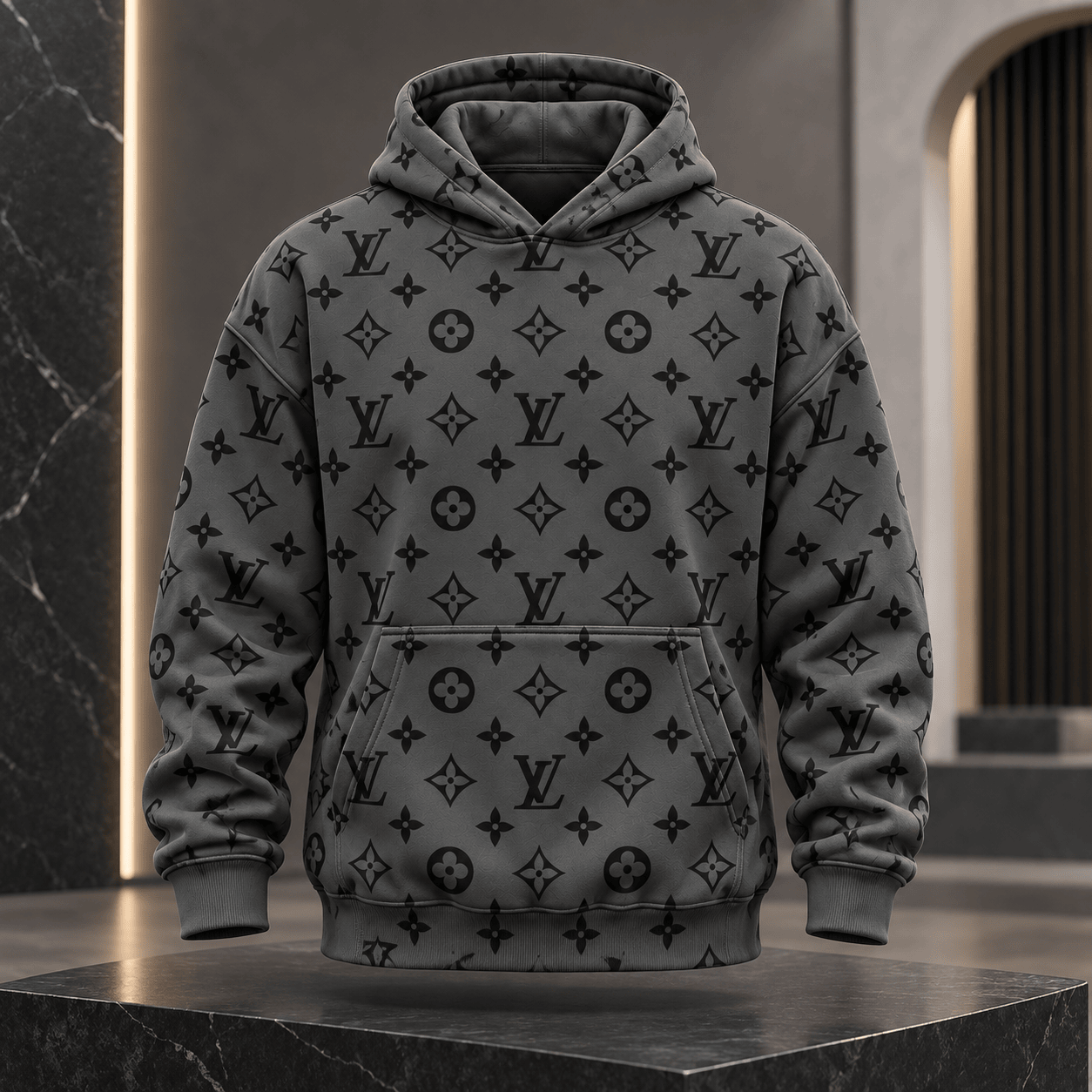 Louis Vuitton | Charcoal Monogram Print Hoodie Fall 2026 Collection