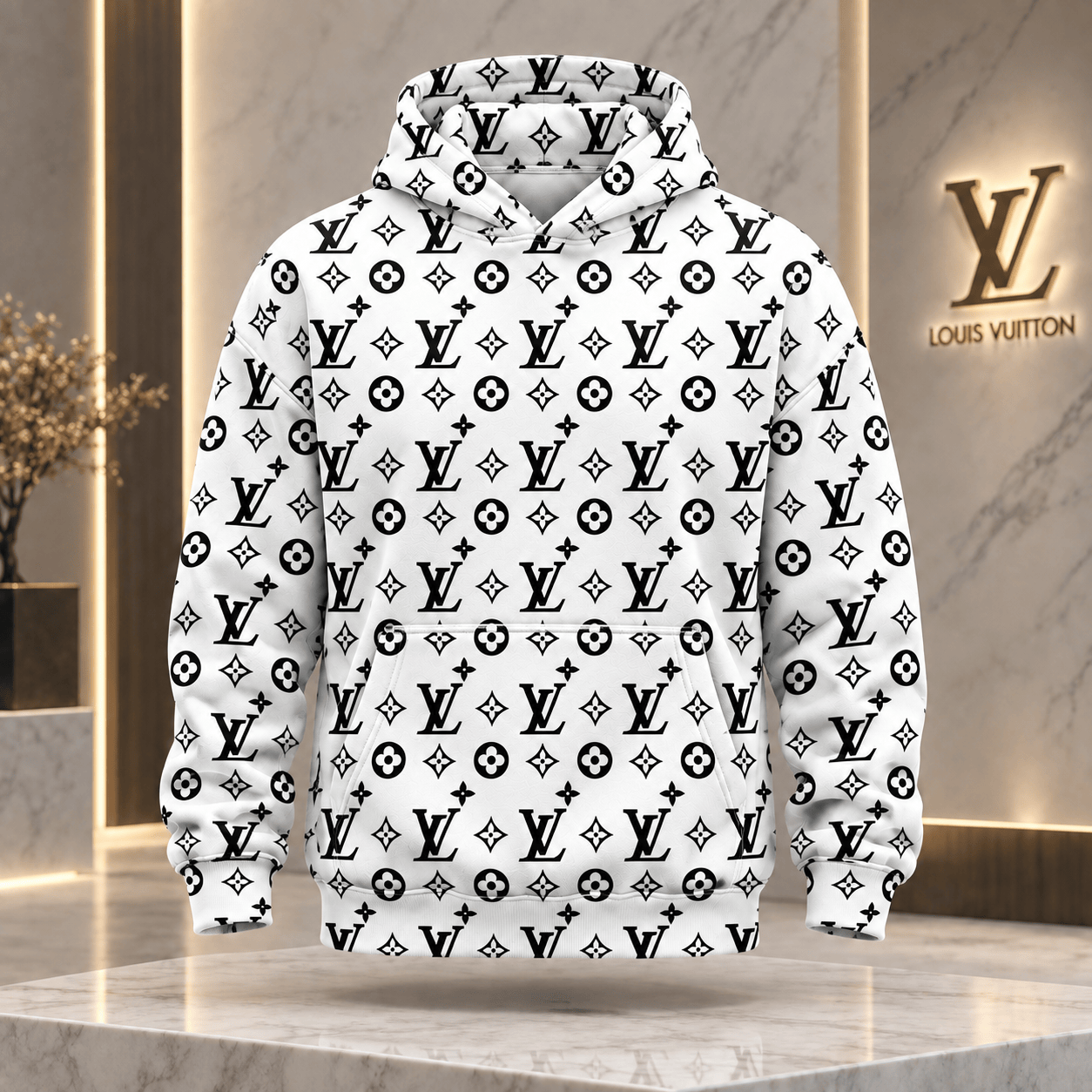 Louis Vuitton | Black Monogram Allover Print Hoodie Fall 2026 Collection