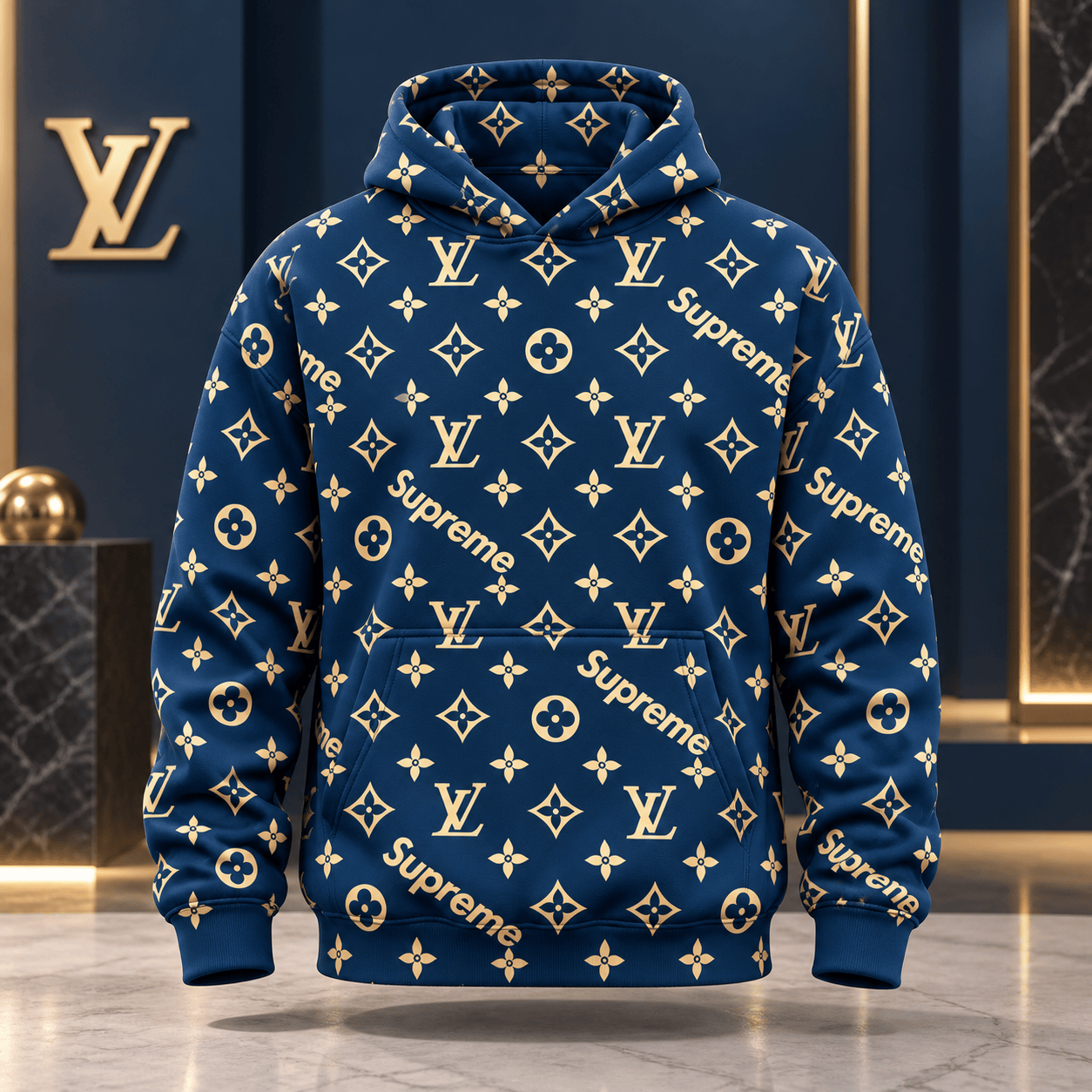 Louis Vuitton | Navy Gold Crossover Monogram Hoodie Winter 2026 Collection