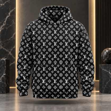 Louis Vuitton | Black Monogram Print Hoodie Winter 2026 Collection