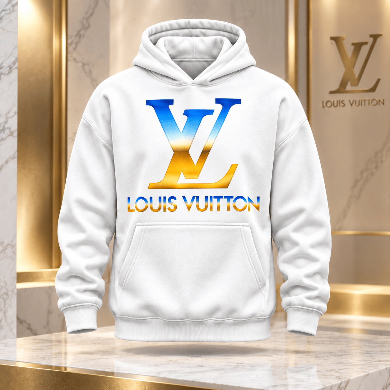 Louis Vuitton | Blue Gold Gradient Logo Hoodie Winter 2026 Collection