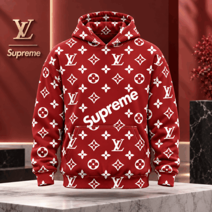 Louis Vuitton | Crimson Monogram Wordmark Print Hoodie Christmas 2026 Collection
