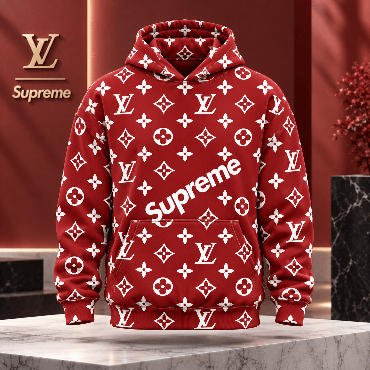 Louis Vuitton | Crimson Monogram Wordmark Print Hoodie Christmas 2026 Collection