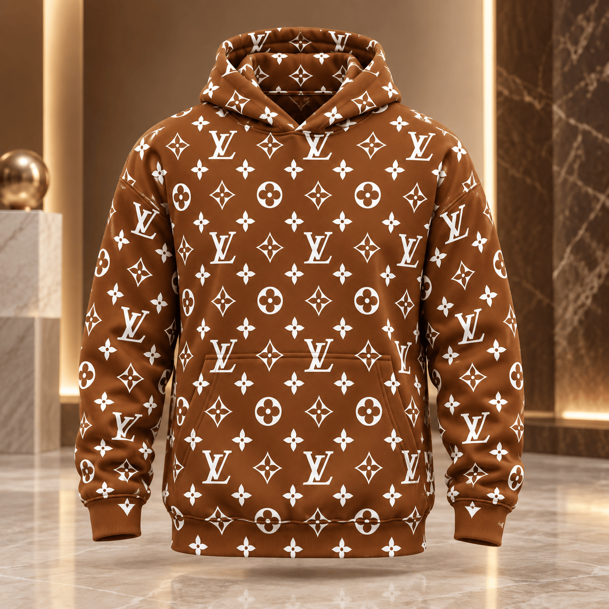 Louis Vuitton | Caramel Monogram Print Hoodie Christmas 2026 Collection
