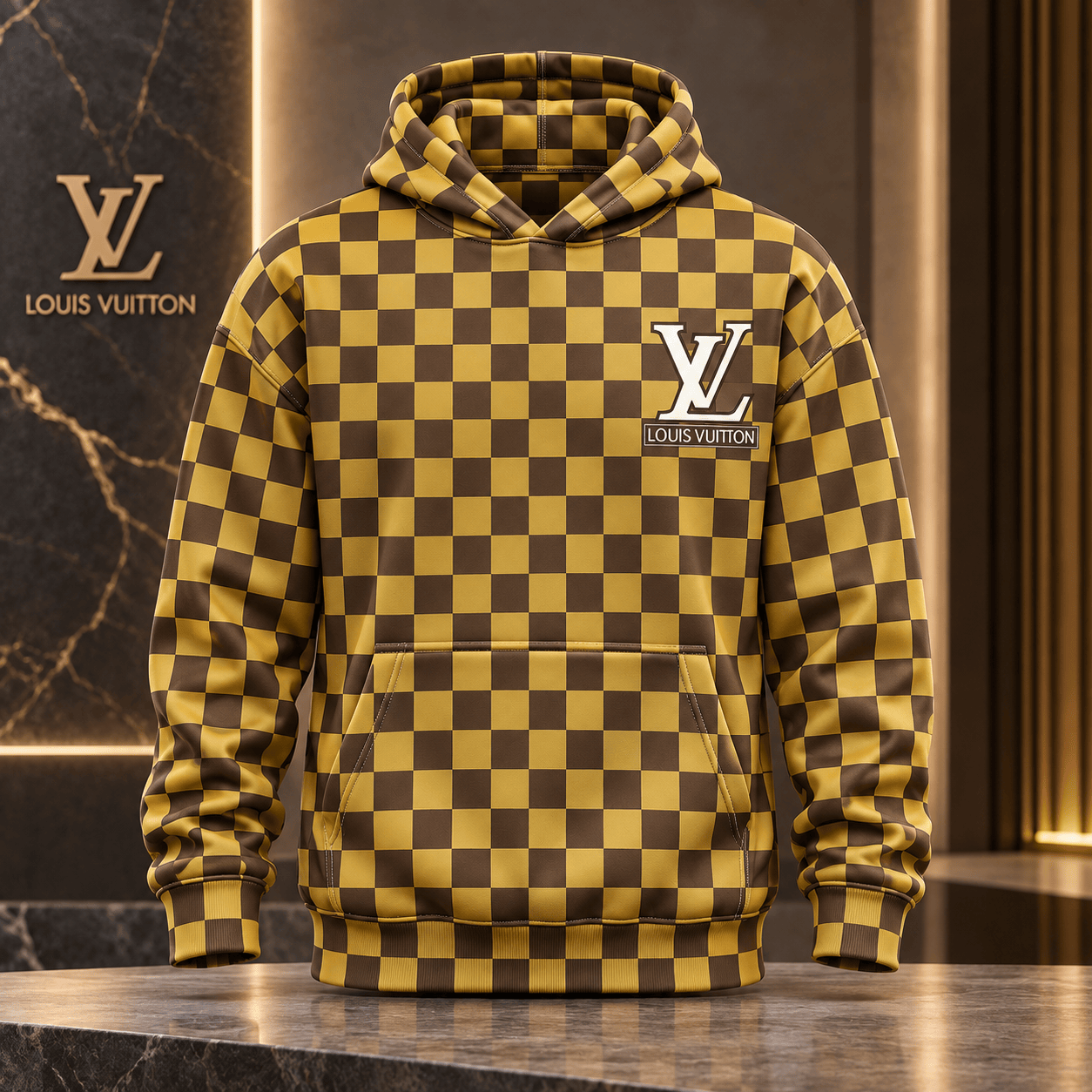 Louis Vuitton | Golden Checkerboard Print Hoodie Christmas 2026 Collection