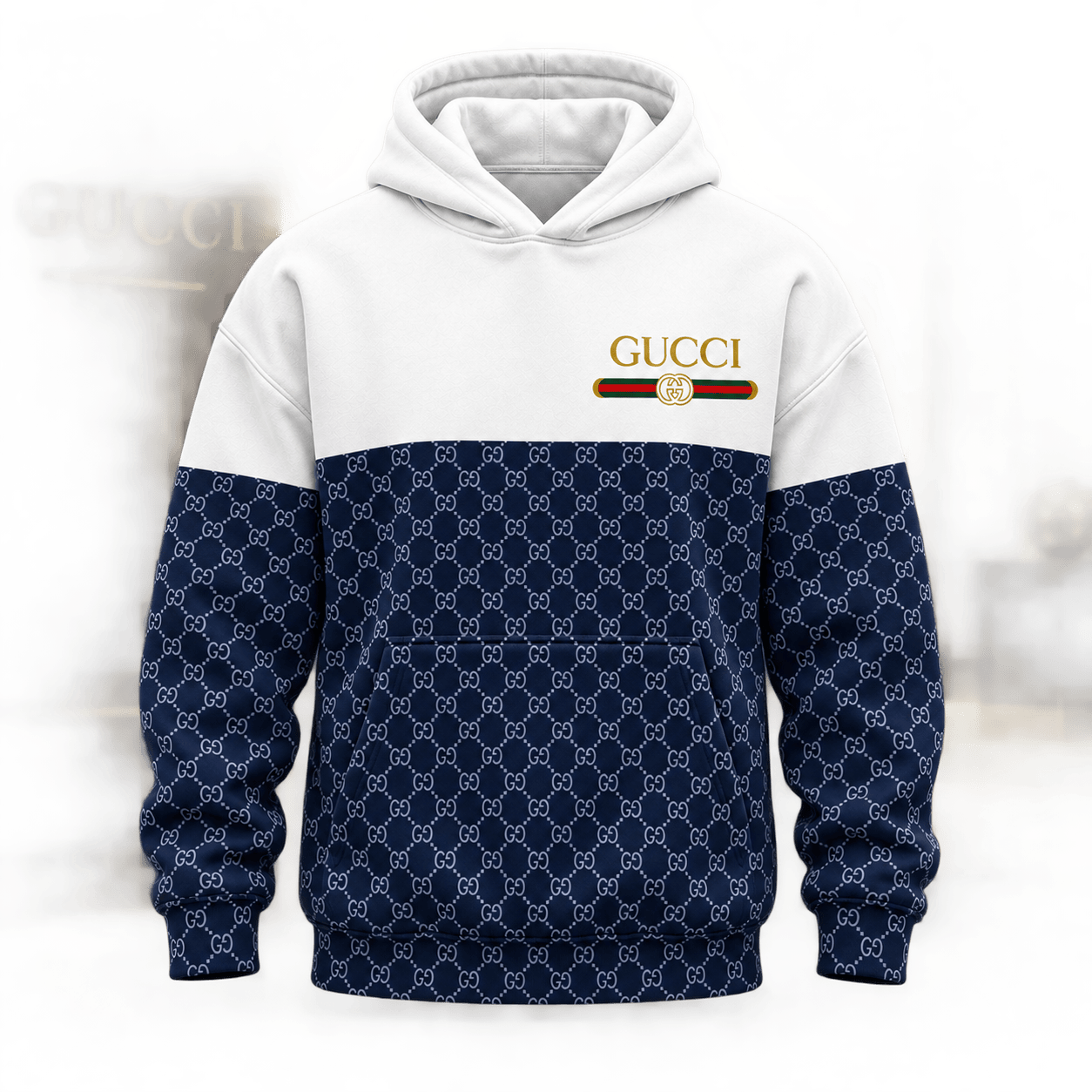 Gucci | Navy Monogram Colorblock Hoodie Fall 2026 Drop