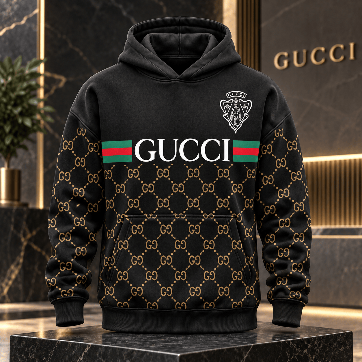 Gucci | Gold Monogram Web Stripe Hoodie Fall 2026 Drop