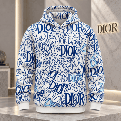 Dior | Blue Graffiti Logo Print Hoodie Holiday 2026 Edition