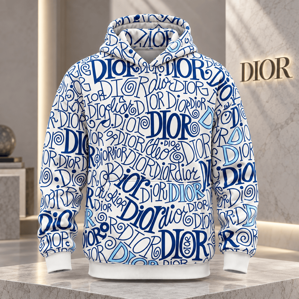 Dior | Blue Graffiti Logo Print Hoodie Holiday 2026 Edition