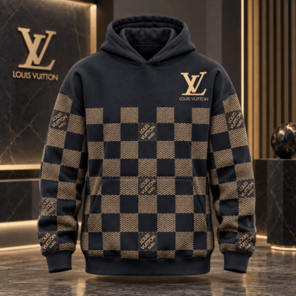 Louis Vuitton | Gold Checkered Logo Print Hoodie Black Friday 2026 Collection