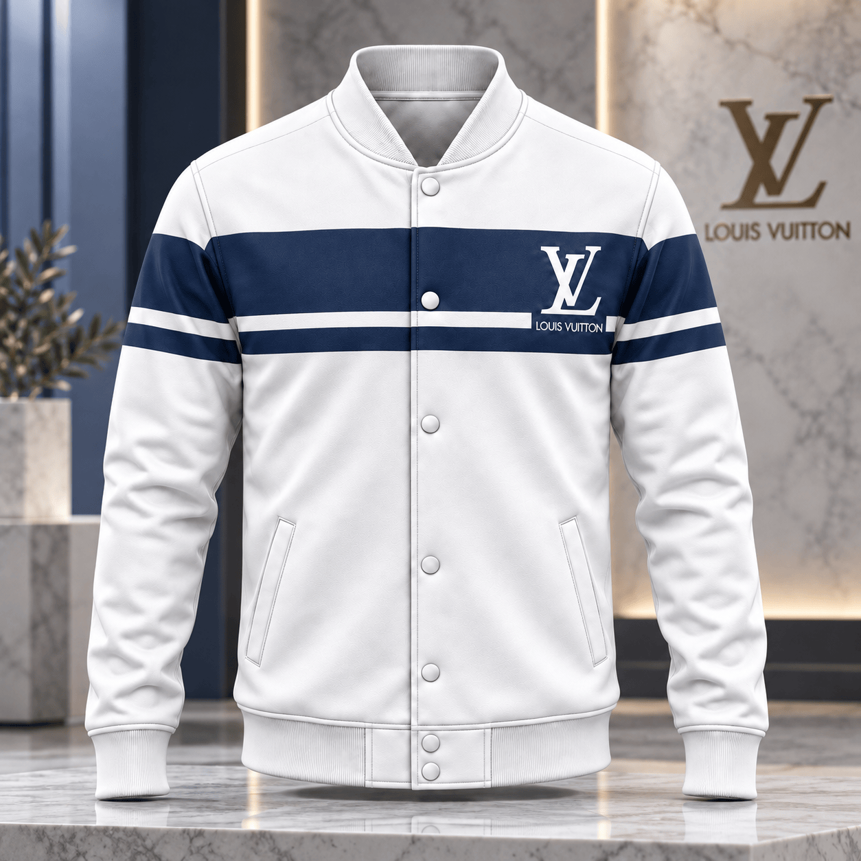 Louis Vuitton | Navy Varsity Stripe Baseball Jacket Fall 2026 Collection