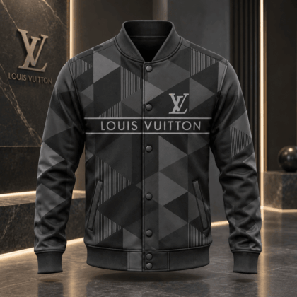 Louis Vuitton | Monochrome Geometric Check Baseball Jacket Fall 2026 Collection