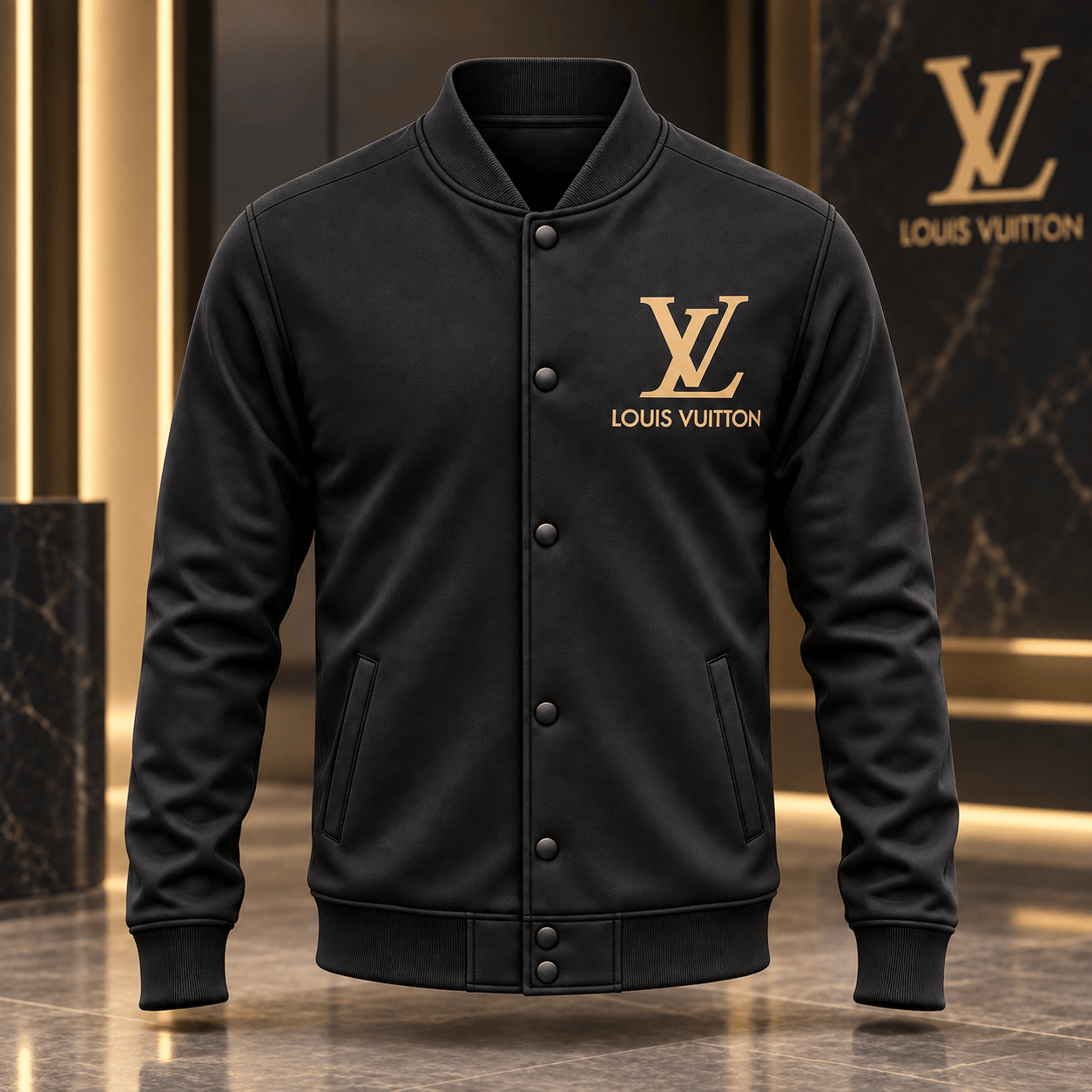 Louis Vuitton | Gold Signature Chest Logo Baseball Jacket Fall 2026 Collection