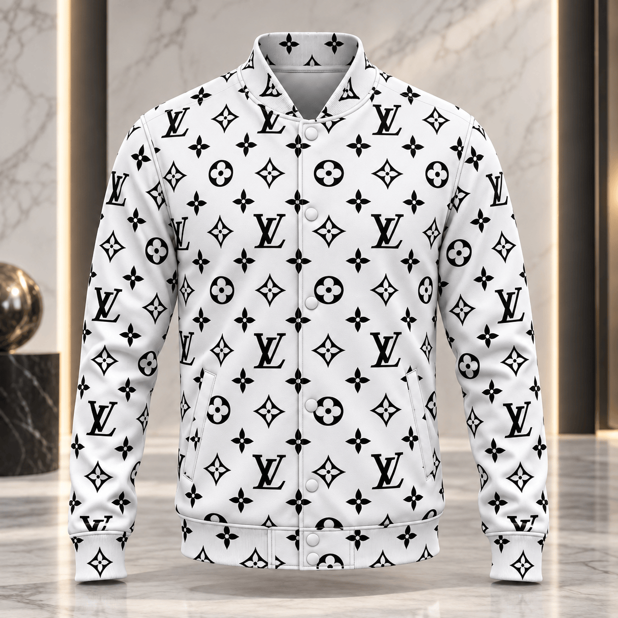 Louis Vuitton | Monochrome Oversized Monogram Baseball Jacket Fall 2026 Collection