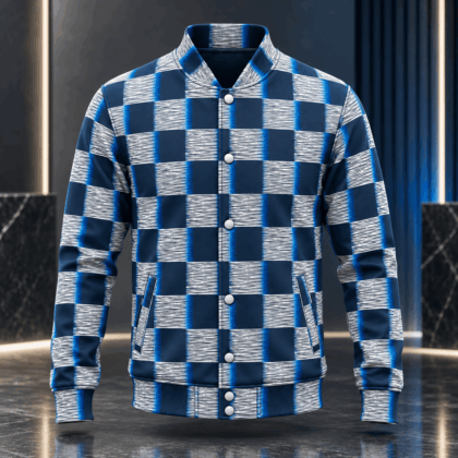 Louis Vuitton | Electric Blue Checkerboard Baseball Jacket Fall 2026 Collection