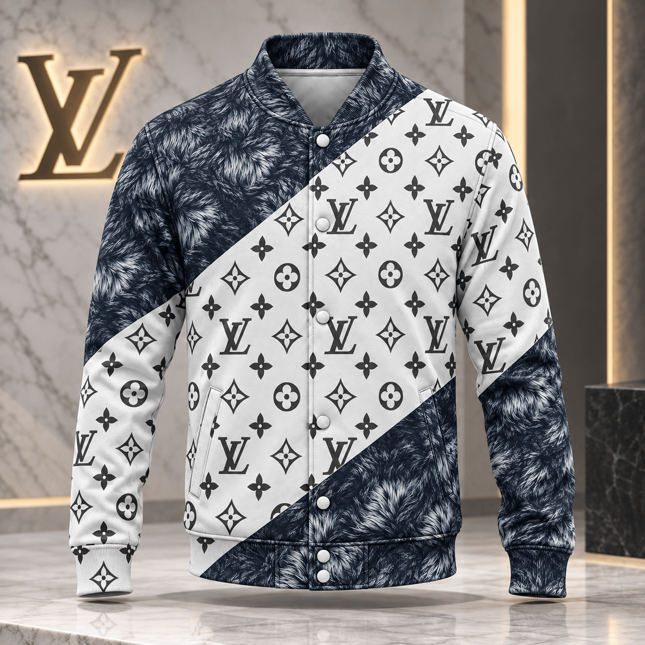 Louis Vuitton | Monogram Feather Colorblock Baseball Jacket Fall 2026 Collection