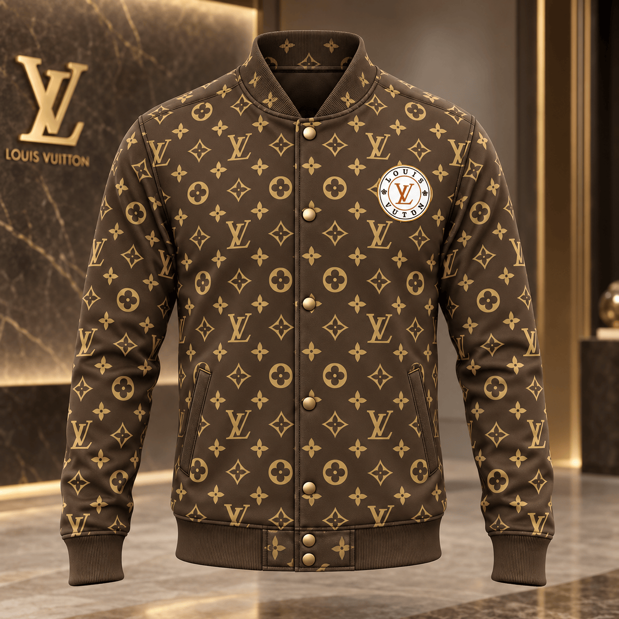 Louis Vuitton | Classic Brown Monogram Baseball Jacket Fall 2026 Collection