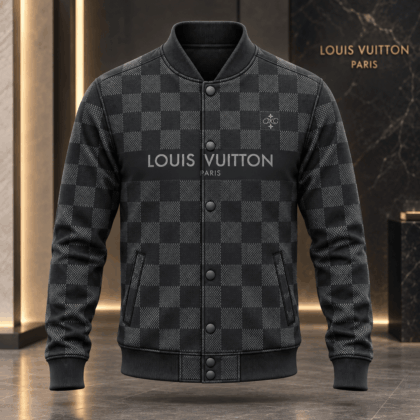 Louis Vuitton | Graphite Checkerboard Stripe Baseball Jacket Fall 2026 Collection