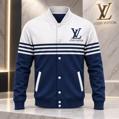 Louis Vuitton | Navy Triple-Stripe Colorblock Baseball Jacket Winter 2026 Collection