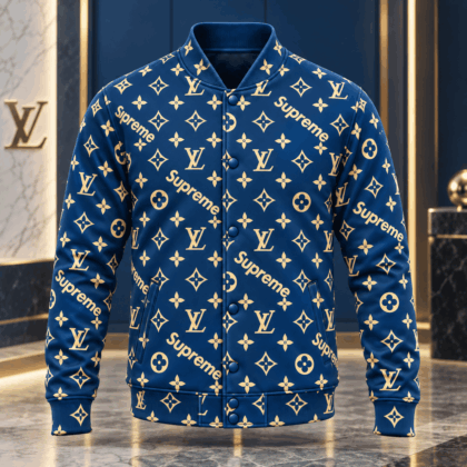 Louis Vuitton | Royal Blue Gold Monogram Baseball Jacket Winter 2026 Collection