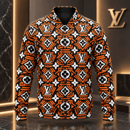 Louis Vuitton | Orange Geometric Monogram Print Baseball Jacket Fall 2026 Collection