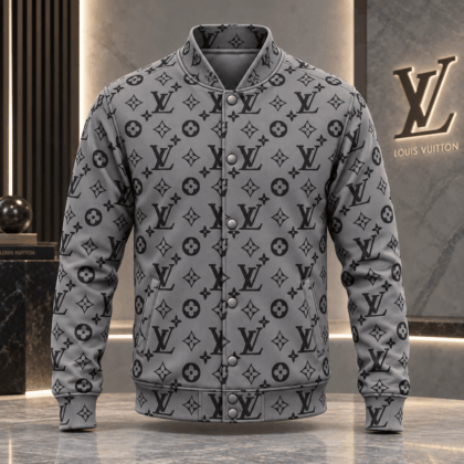 Louis Vuitton | Graphite Monogram Print Baseball Jacket Winter 2026 Collection