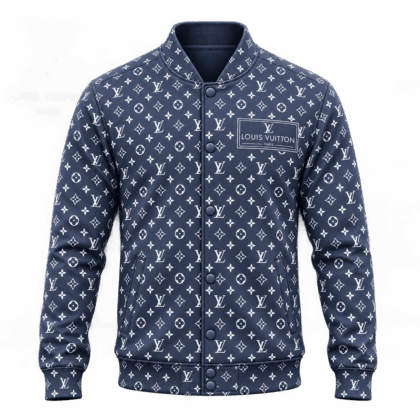 Louis Vuitton | Navy Monogram Print Baseball Jacket Winter 2026 Collection
