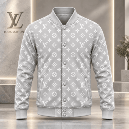 Louis Vuitton | Silver Monogram Print Baseball Jacket Winter 2026 Collection
