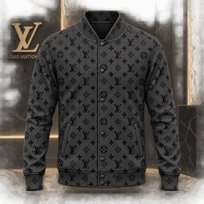 Louis Vuitton | Charcoal Monogram Print Baseball Jacket Winter 2026 Collection